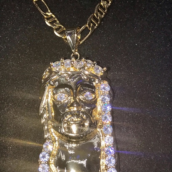 14K Gold Bonded Jesus Piece & Mariner Gucci Chain - Picture 4 of 8